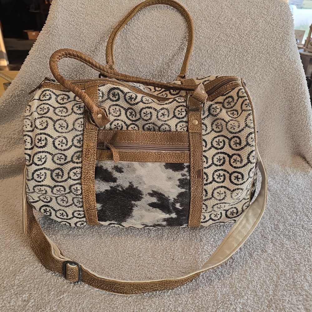 Myra Bag Canvas & Cowhide Leather Travel Duffle Bag Boho-chic Earthy Statement!